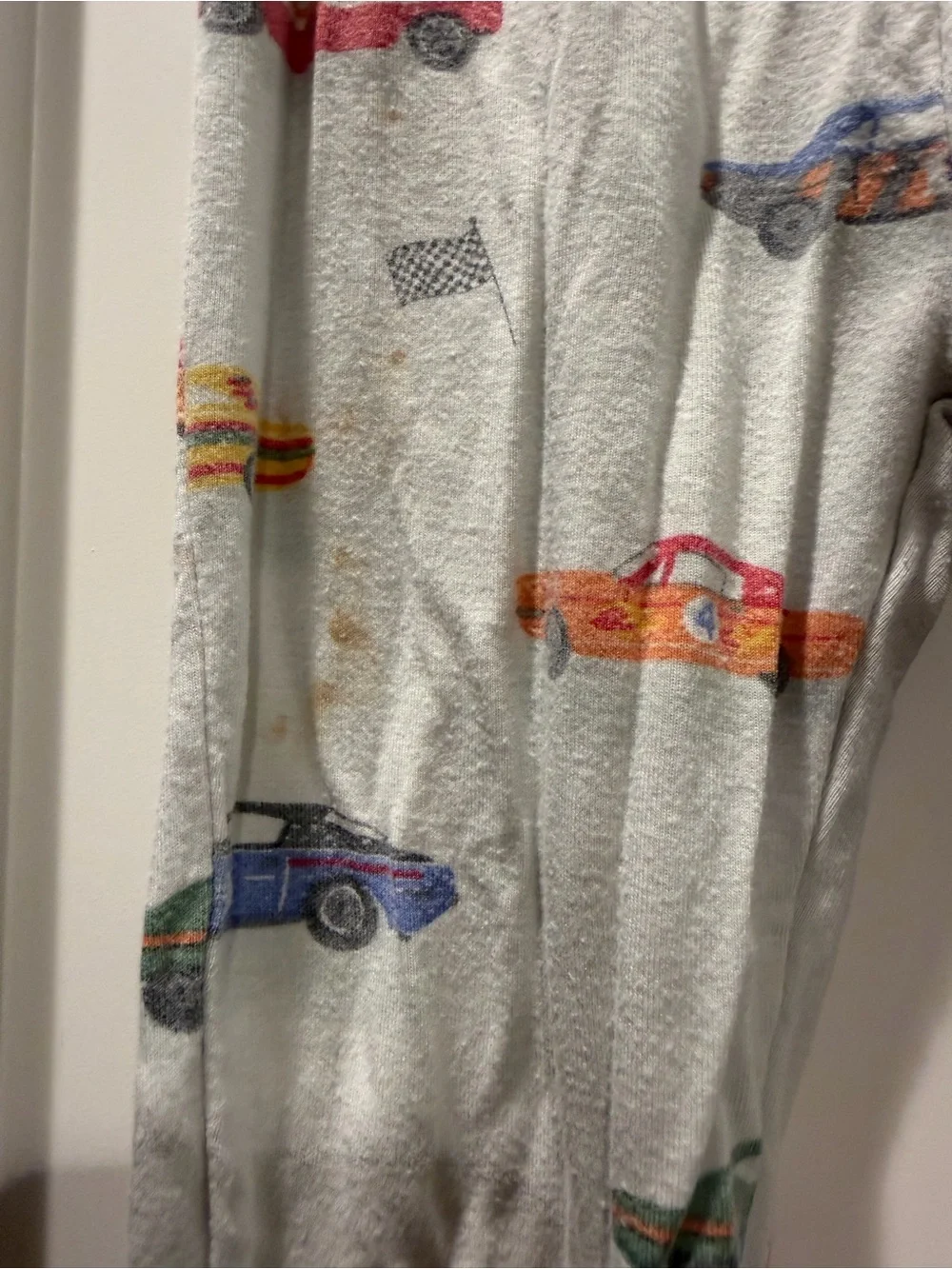 Angel Dear White Car-Print Pajama Set with Blue Cuffs and Multicolor Cars